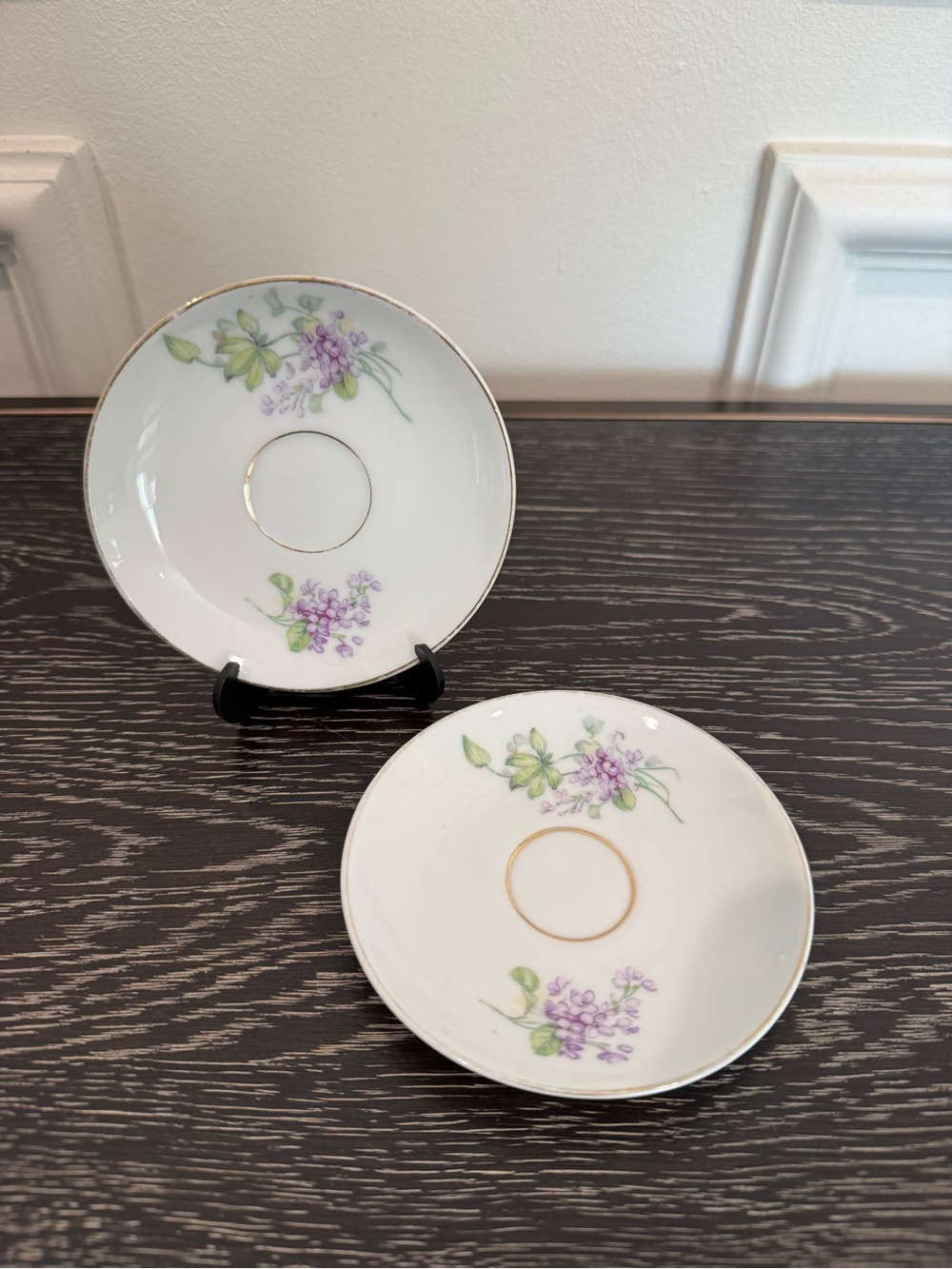 Set of 2 Germany Porcelain Small Dish Purple Flowers